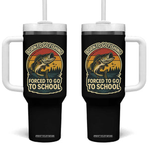 Funny Bass Fish Fisherman Tumbler With Handle Born To Go Fishing Forced School TS14 One Size: 40 oz Black Print Your Wear