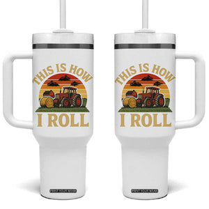 Funny Farming Tractor Tumbler With Handle This Is How I Roll Farmer TS14 One Size: 40 oz Black Print Your Wear
