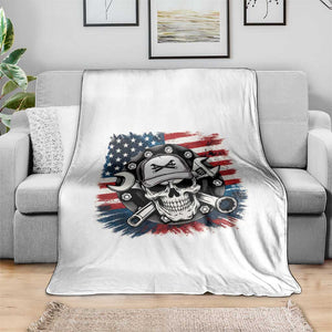 American Flag Skull Mechanic Throw Blanket Labor Day Patriotic USA TS14 Print Your Wear