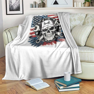 American Flag Skull Mechanic Throw Blanket Labor Day Patriotic USA TS14 Print Your Wear