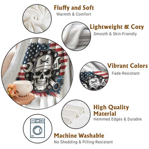American Flag Skull Mechanic Throw Blanket Labor Day Patriotic USA TS14 Print Your Wear