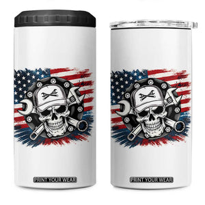 American Flag Skull Mechanic 4 in 1 Can Cooler Tumbler Labor Day Patriotic USA TS14 One Size: 16 oz White Print Your Wear