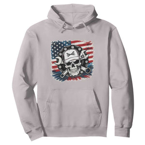 American Flag Skull Mechanic Hoodie Labor Day Patriotic USA TS14 Ice Gray Print Your Wear