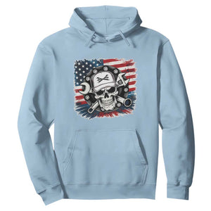 American Flag Skull Mechanic Hoodie Labor Day Patriotic USA TS14 Light Blue Print Your Wear