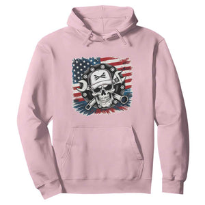 American Flag Skull Mechanic Hoodie Labor Day Patriotic USA TS14 Light Pink Print Your Wear