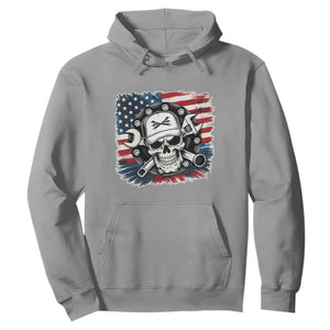 American Flag Skull Mechanic Hoodie Labor Day Patriotic USA TS14 Sport Gray Print Your Wear