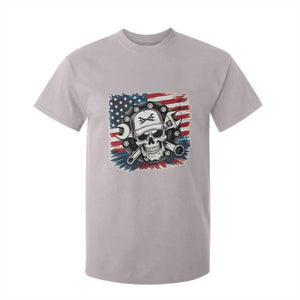 American Flag Skull Mechanic T Shirt For Kid Labor Day Patriotic USA TS14 Ice Gray Print Your Wear