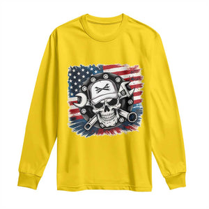 American Flag Skull Mechanic Long Sleeve Shirt Labor Day Patriotic USA TS14 Daisy Print Your Wear