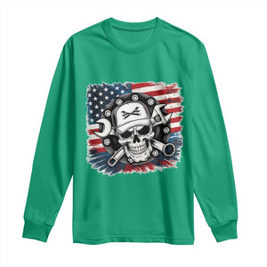 American Flag Skull Mechanic Long Sleeve Shirt Labor Day Patriotic USA TS14 Irish Green Print Your Wear