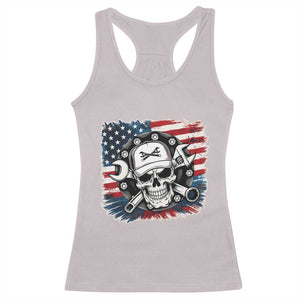 American Flag Skull Mechanic Racerback Tank Top Labor Day Patriotic USA TS14 Ice Gray Print Your Wear