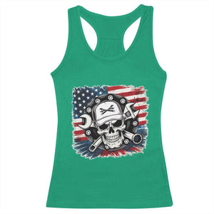 American Flag Skull Mechanic Racerback Tank Top Labor Day Patriotic USA TS14 Irish Green Print Your Wear