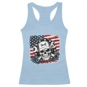 American Flag Skull Mechanic Racerback Tank Top Labor Day Patriotic USA TS14 Light Blue Print Your Wear