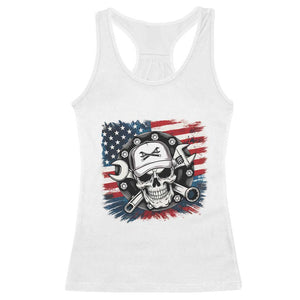 American Flag Skull Mechanic Racerback Tank Top Labor Day Patriotic USA TS14 White Print Your Wear