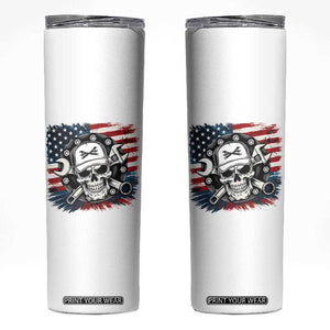 American Flag Skull Mechanic Skinny Tumbler Labor Day Patriotic USA TS14 White Print Your Wear