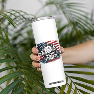 American Flag Skull Mechanic Skinny Tumbler Labor Day Patriotic USA TS14 Print Your Wear