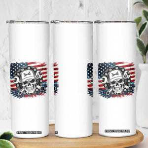 American Flag Skull Mechanic Skinny Tumbler Labor Day Patriotic USA TS14 Print Your Wear