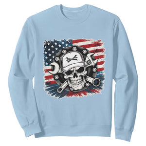 American Flag Skull Mechanic Sweatshirt Labor Day Patriotic USA TS14 Light Blue Print Your Wear