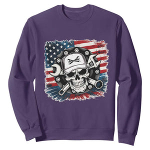 American Flag Skull Mechanic Sweatshirt Labor Day Patriotic USA TS14 Purple Print Your Wear
