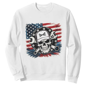 American Flag Skull Mechanic Sweatshirt Labor Day Patriotic USA TS14 White Print Your Wear