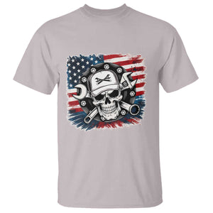 American Flag Skull Mechanic T Shirt Labor Day Patriotic USA TS14 Ice Gray Print Your Wear