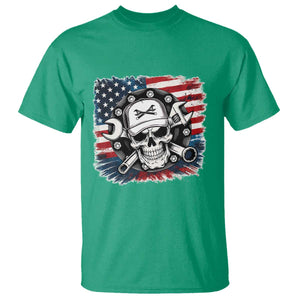 American Flag Skull Mechanic T Shirt Labor Day Patriotic USA TS14 Irish Green Print Your Wear