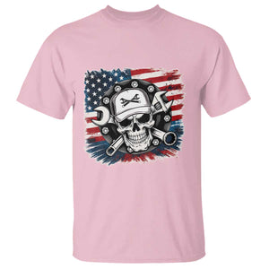 American Flag Skull Mechanic T Shirt Labor Day Patriotic USA TS14 Light Pink Print Your Wear