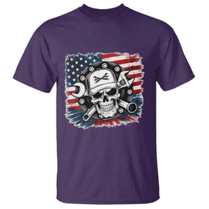 American Flag Skull Mechanic T Shirt Labor Day Patriotic USA TS14 Purple Print Your Wear
