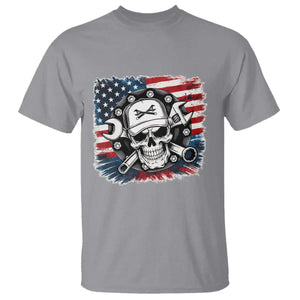 American Flag Skull Mechanic T Shirt Labor Day Patriotic USA TS14 Sport Gray Print Your Wear