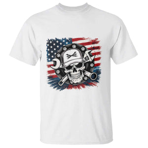 American Flag Skull Mechanic T Shirt Labor Day Patriotic USA TS14 White Print Your Wear