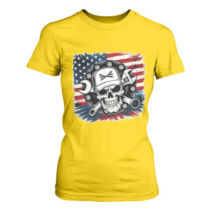 American Flag Skull Mechanic T Shirt For Women Labor Day Patriotic USA TS14 Daisy Print Your Wear