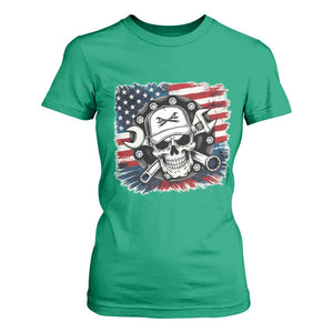American Flag Skull Mechanic T Shirt For Women Labor Day Patriotic USA TS14 Irish Green Print Your Wear