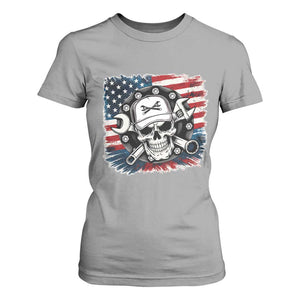 American Flag Skull Mechanic T Shirt For Women Labor Day Patriotic USA TS14 Sport Gray Print Your Wear