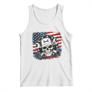 American Flag Skull Mechanic Tank Top Labor Day Patriotic USA TS14 White Print Your Wear