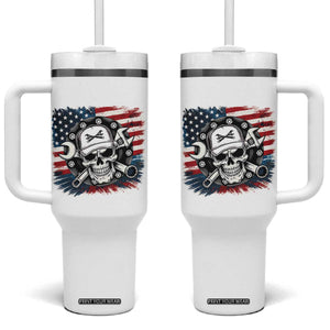 American Flag Skull Mechanic Tumbler With Handle Labor Day Patriotic USA TS14 One Size: 40 oz White Print Your Wear