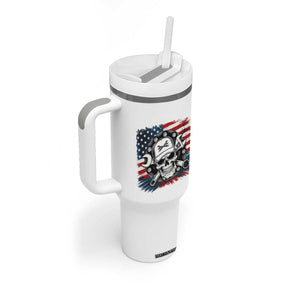 American Flag Skull Mechanic Tumbler With Handle Labor Day Patriotic USA TS14 Print Your Wear