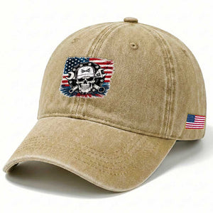 American Flag Skull Mechanic Washed Cotton Baseball Cap Labor Day Patriotic USA TS14 Print Your Wear