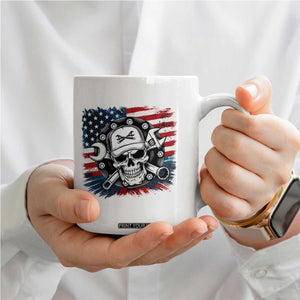 American Flag Skull Mechanic Coffee Mug Labor Day Patriotic USA TS14 Print Your Wear