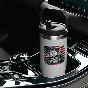 American Flag Skull Mechanic Flip Straw Tumbler Labor Day Patriotic USA TS14 Print Your Wear