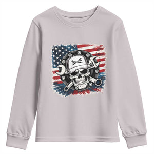 American Flag Skull Mechanic Youth Sweatshirt Labor Day Patriotic USA TS14 Ice Gray Print Your Wear