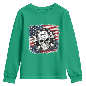 American Flag Skull Mechanic Youth Sweatshirt Labor Day Patriotic USA TS14 Irish Green Print Your Wear