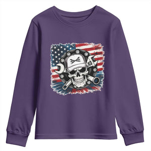 American Flag Skull Mechanic Youth Sweatshirt Labor Day Patriotic USA TS14 Purple Print Your Wear