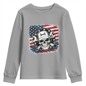 American Flag Skull Mechanic Youth Sweatshirt Labor Day Patriotic USA TS14 Sport Gray Print Your Wear
