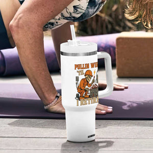 Funny Skeleton Electrician Tumbler With Handle Pullin Wire Til I Retire Labor Day TS14 Print Your Wear