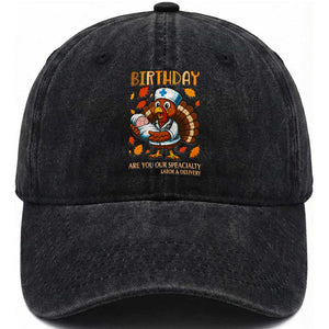 Thanksgiving Turkey Nurse Washed Cotton Baseball Cap Labor and Delivery Birthday Specialty TS14 Washed Cap Universal Fit Black Print Your Wear
