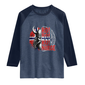 Ro Ro Norge Norway Flag Raglan Shirt Cool Norwegian Viking TS14 Heather Denim Navy Print Your Wear