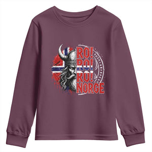 Ro Ro Norge Norway Flag Youth Sweatshirt Cool Norwegian Viking TS14 Maroon Print Your Wear