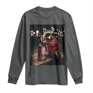 Funny Raccoon Whiskey Sunglasses Norwegian Flag Long Sleeve Shirt Viral Trash Panda Football Texas Souvenir Meme TS14 Dark Heather Print Your Wear