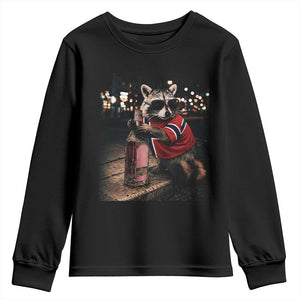 Funny Raccoon Whiskey Sunglasses Norwegian Flag Youth Sweatshirt Viral Trash Panda Football Texas Souvenir Meme TS14 Black Print Your Wear