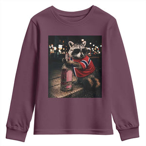 Funny Raccoon Whiskey Sunglasses Norwegian Flag Youth Sweatshirt Viral Trash Panda Football Texas Souvenir Meme TS14 Maroon Print Your Wear