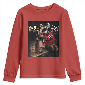 Funny Raccoon Whiskey Sunglasses Norwegian Flag Youth Sweatshirt Viral Trash Panda Football Texas Souvenir Meme TS14 Red Print Your Wear